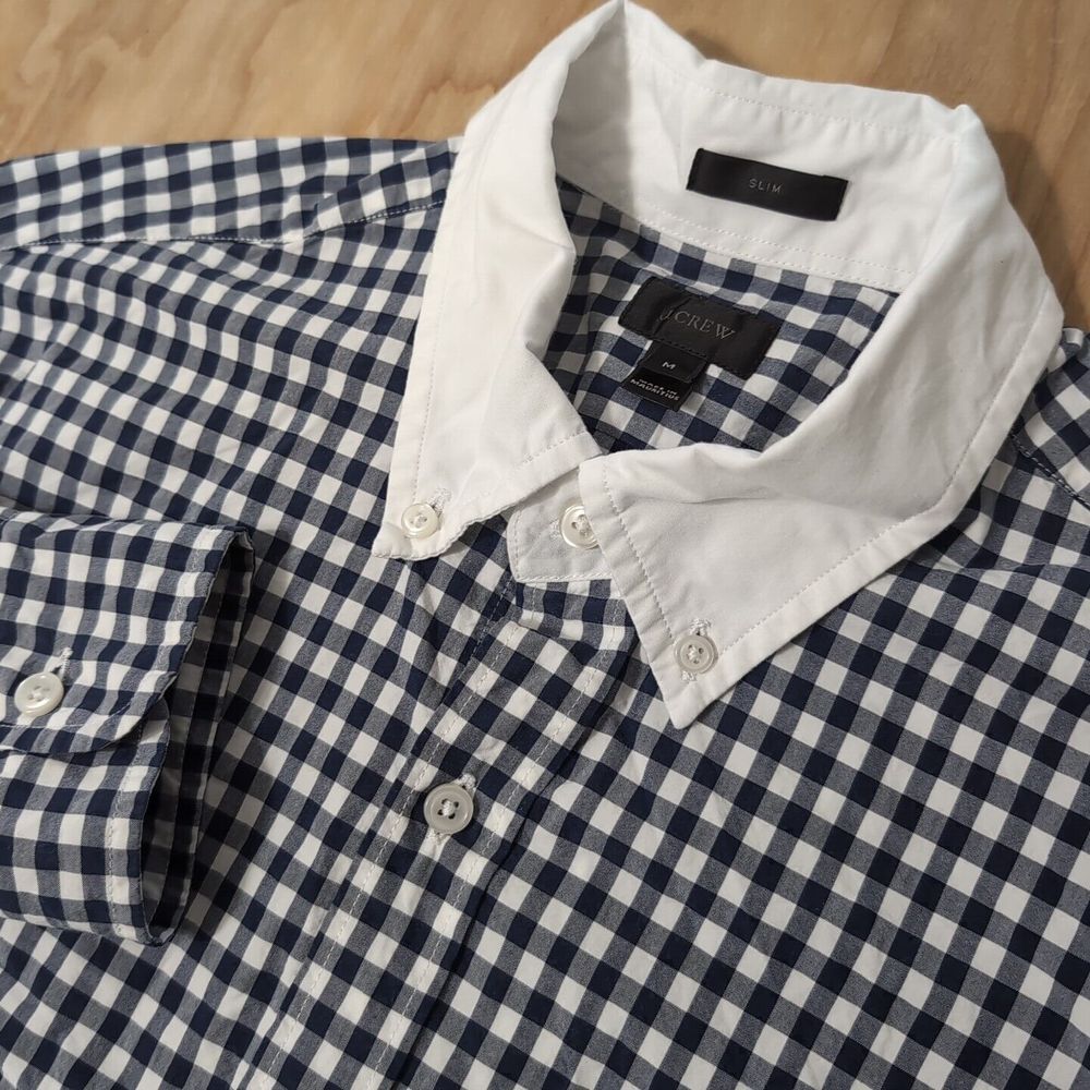 NEW J.Crew Men's Slim White-Collar Shirt Navy Gingham Shirt Button Down Checkers